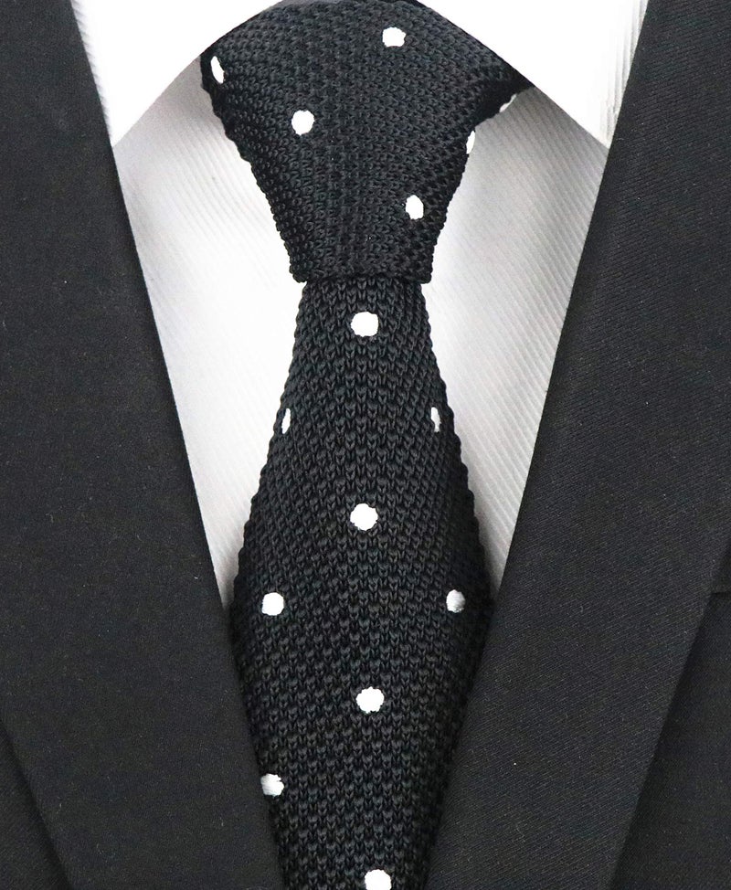 Secdtie Mens Boy Black Knitted Neck Tie with White Dots Accessory Formal Necktie - Image 2